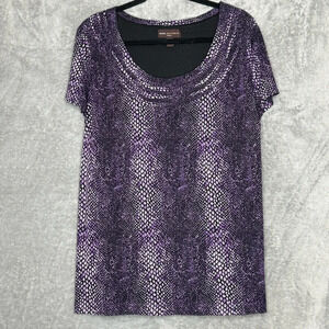 Dana Buchman 3X Shirt Top Purple Snake Print Cap Short Sleeve Scoop Neck Womens